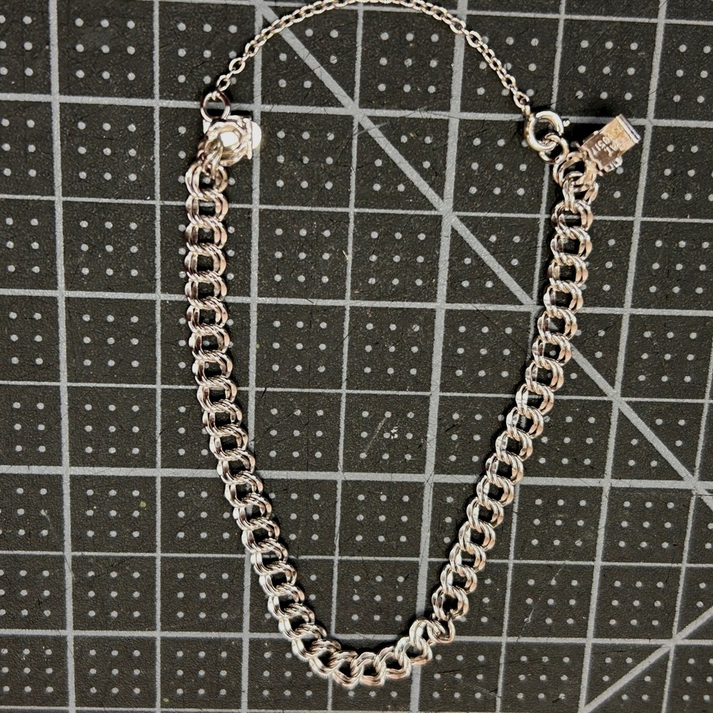 Vintage Elco Sterling Silver Double Link Charm Bracelet 6.75 Inch Box Clasp 5mm